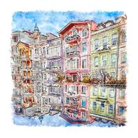 istanbul türkei aquarell skizze handgezeichnete illustration vektor