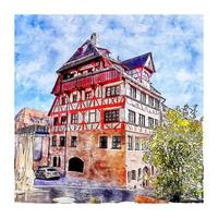 nürnberg dürerhaus deutschland aquarell skizze handgezeichnete illustration vektor