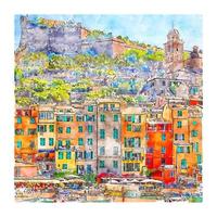 porto venere Italien vattenfärg skiss hand dragen illustration vektor