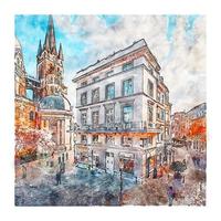 munsterplatz aachen Tyskland vattenfärg skiss hand dragen illustration vektor