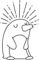 Illustration eines glücklichen Pinguins im traditionellen schwarzen Strichtätowierungsstil vektor