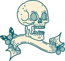 Traditionelles Tattoo mit Banner eines Totenkopfes vektor
