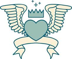 traditionelles Tattoo mit Banner eines Herzens mit Flügeln vektor