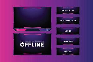 Online-Gaming-Bildschirm und Rahmendesign für Gamer mit bunten Tasten. Live-Streaming-Overlay-Dekoration mit mädchenhaftem rosa und blauem Farbton. Live-Broadcast-Elemente-Vektor.