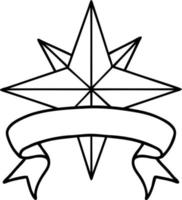 traditionelle schwarze Linientätowierung mit Banner eines Sterns vektor