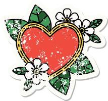 Distressed Sticker Tattoo im traditionellen Stil eines botanischen Herzens vektor