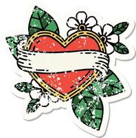 Distressed Sticker Tattoo im traditionellen Stil eines Herzens und Banners vektor