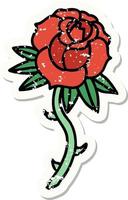 Distressed Sticker Tattoo im traditionellen Stil einer Rose vektor