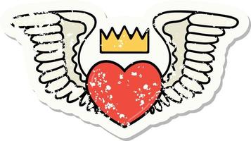 Distressed Sticker Tattoo im traditionellen Stil eines Herzens mit Flügeln vektor