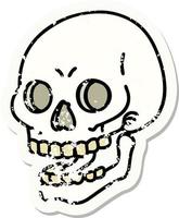 Distressed Sticker Tattoo im traditionellen Stil eines Totenkopfes vektor