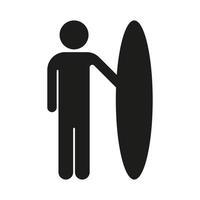 Surfer schwarzes Vektorsymbol auf weißem Hintergrund vektor