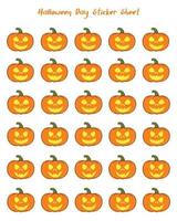 Lycklig halloween klistermärken samling med skrämmande och rolig pumpor ansikten. vektor