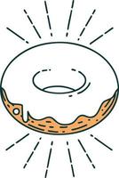 Illustration eines gefrorenen Donuts im traditionellen Tattoo-Stil vektor