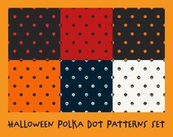 halloween polka punkt sömlös mönster uppsättning, läskigt Semester mallar samling. vektor eps, uppsättning av 6 mönster, med spöken, blodig prickar och pumpa bakgrunder, omslag papper, textil- och Mer.