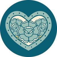 ikonisches Tattoo-Stil-Bild eines Herzens und von Blumen vektor