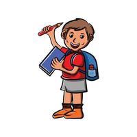 tecknad serie illustration design pojke bärande brevpapper och väska vektor