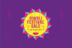 Diwali-Festival-Verkaufsrabatte bieten Logo-Einheitsbanner mit Hängelampe und glänzenden Grafiken. indisches lichtfest, verkaufsangebot, logo design, aufkleber, vektor