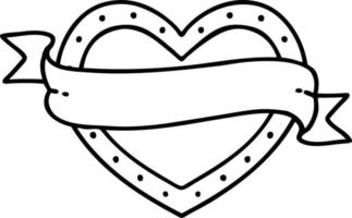 tatuering i svart linje stil av en hjärta och baner vektor