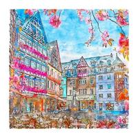 cochem deutschland aquarellskizze handgezeichnete illustration vektor