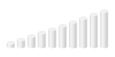 vit cylindrar med annorlunda höjd. bar Graf. kolumn Diagram element för finansiera statistisk infografik. tillväxt eller minska tecken vektor