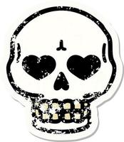 Distressed Sticker Tattoo im traditionellen Stil eines Totenkopfes vektor