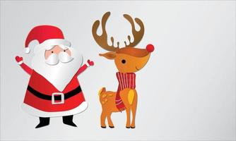 glad jul santa claus och rådjur t papper skära bakgrund kort vektor