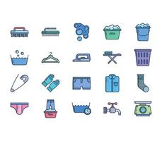 Icon-Set zum Waschen und Waschen von Wäsche