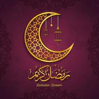ramadan kareem hälsning kort med gyllene halvmåne islamic symbol och arabicum kalligrafi vektor