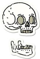 Distressed Sticker Tattoo im traditionellen Stil eines Totenkopfes vektor