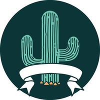 Tattoo-Stil-Ikone mit Banner eines Kaktus vektor