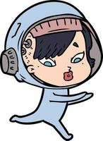 tecknad serie astronaut kvinna vektor