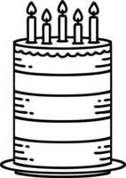 Tätowierung im schwarzen Linienstil einer Geburtstagstorte vektor