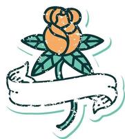 ikonisches beunruhigtes Bild im Tattoo-Stil einer Rose und eines Banners vektor