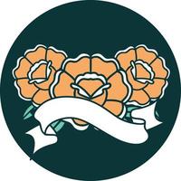 Tattoo-Stil-Ikone mit Banner eines Blumenstraußes vektor