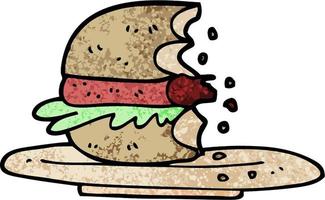 Grunge texturierte Illustration Cartoon halb gegessen Burger vektor