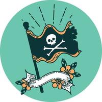 Symbol einer wehenden Piratenflagge im Tattoo-Stil vektor