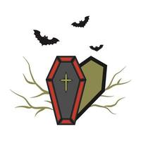 illustration für halloween offener sarg und fledermäuse. Vektor-Illustration