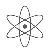 atom ikon isolerat. symbol av vetenskap, utbildning, kärn fysik, vetenskaplig forskning. elektroner och protontecken. lila sexhörning knapp. vektor illustration