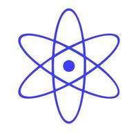 atom ikon isolerat. symbol av vetenskap, utbildning, kärn fysik, vetenskaplig forskning. elektroner och protontecken. lila sexhörning knapp. vektor illustration