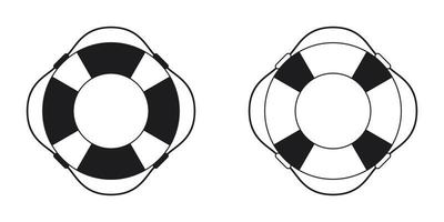 uppsättning av livboj ikon svart och vit på vit bakgrund vektor