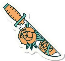 Tattoo-Aufkleber im traditionellen Stil eines Dolches und Blumen vektor