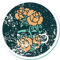 ikonisches, beunruhigtes Aufkleber-Tattoo-Stilbild einer Tasse und Blumen vektor