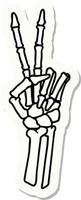klistermärke av tatuering i traditionell stil av en skelett ger en fred tecken vektor