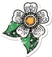 bedrövad klistermärke tatuering i traditionell stil av en blomma vektor