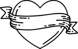 tatuering i svart linje stil av en hjärta och baner vektor
