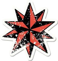 bedrövad klistermärke tatuering i traditionell stil av en stjärna vektor