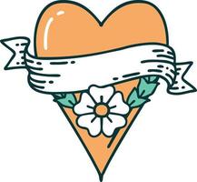 ikonisches Bild im Tattoo-Stil einer Herzblume und eines Banners vektor