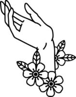 tatuering i svart linje stil av en hand vektor