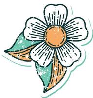 ikoniska bedrövad klistermärke tatuering stil bild av en blomma vektor