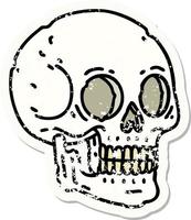 Distressed Sticker Tattoo im traditionellen Stil eines Totenkopfes vektor